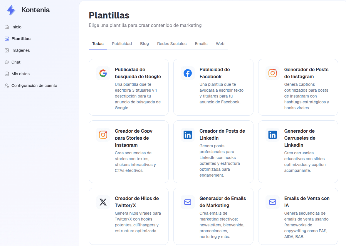 Kontenia - herramienta de IA que crea el contenido de marketing de tu negocio en español